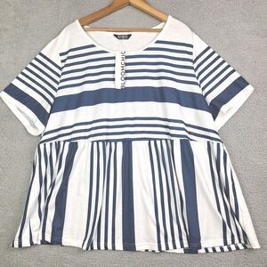 Bloomchic Babydoll Top Womens 22-24 Blue White Striped Short Sleeve Nautical